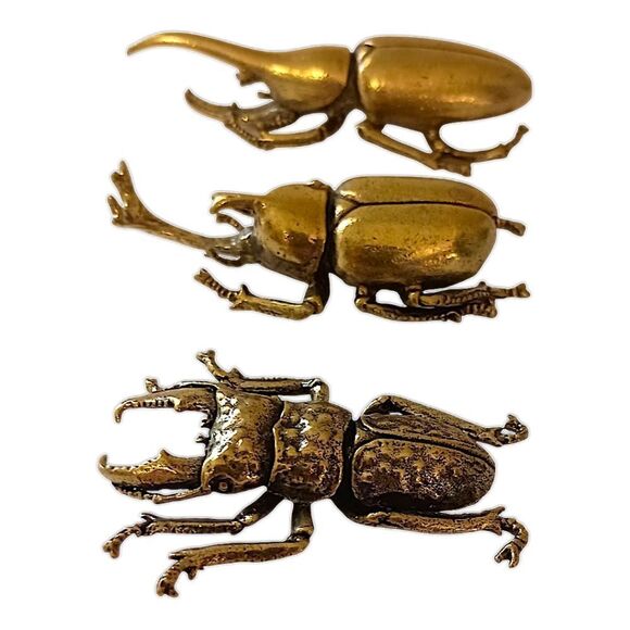 3 Metal Insect Figures Bugs Beetles Gold Tone Steampunk Halloween Cake Topper - Picture 7 of 15